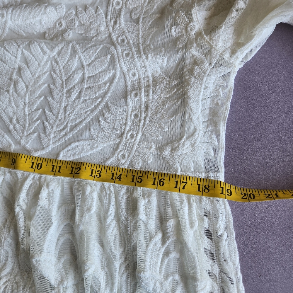 Tea n Rose White Crochet Overlay Maxi Dress Women's S/M Bridal Photoshoot Boho - Picture 13 of 15